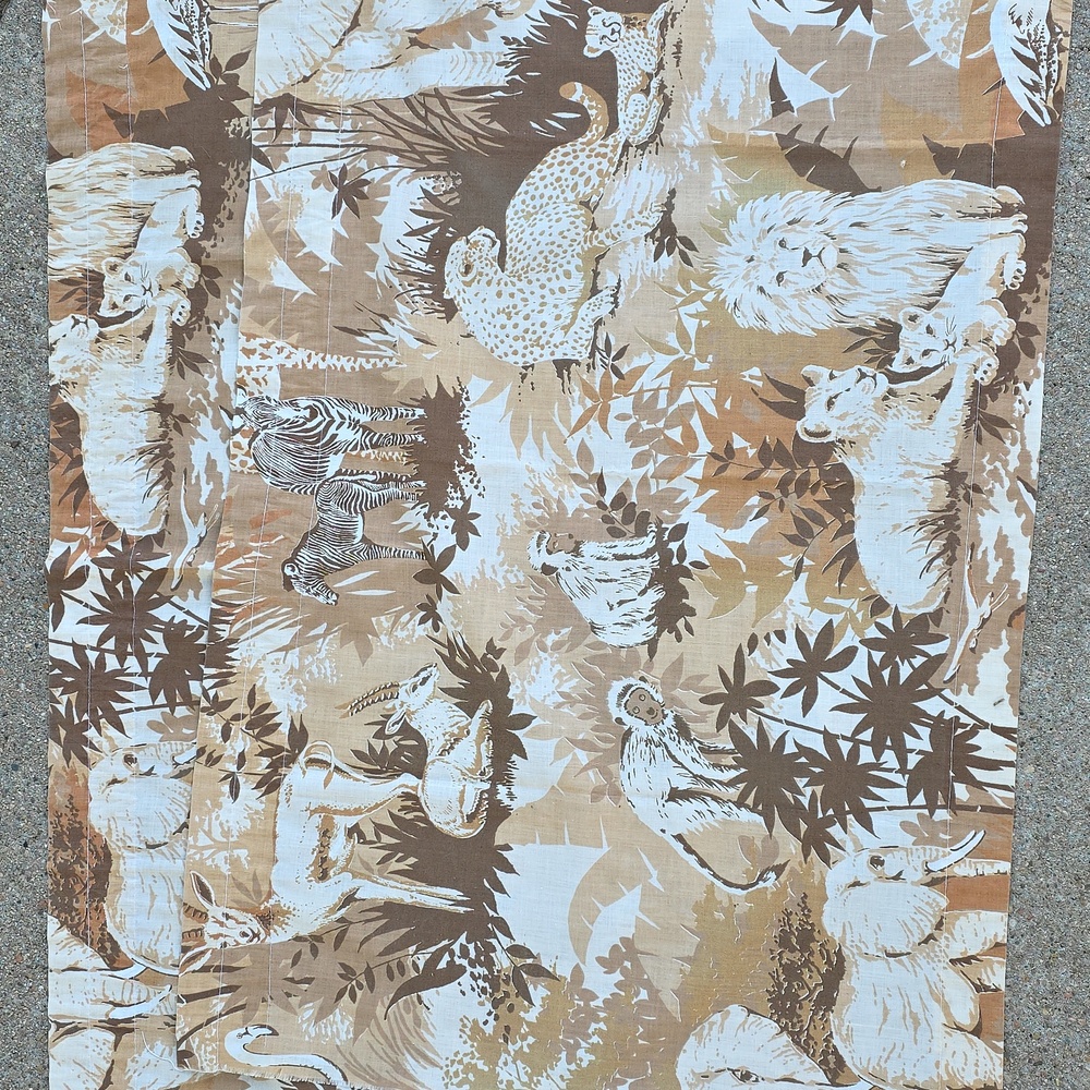 Vintage Lady Pepperell Tan Brown Safari Jungle Animal Valances Curtains